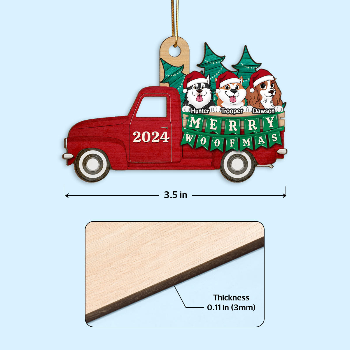 Happy Dog On Truck Personalized Wooden Ornament