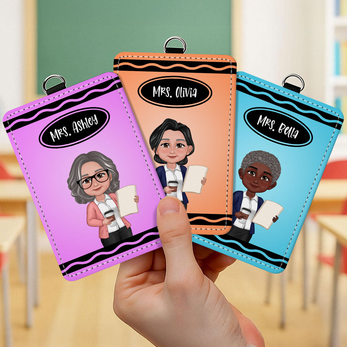 Crayon Themed Teacher Name Personalized ID Badge Holder, Back To School Gift