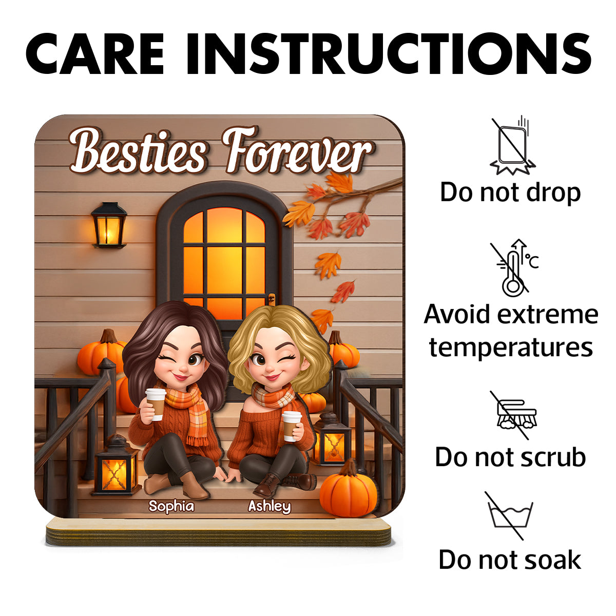 Fall Season Besties Forever Personalized Standing Wooden Plaque, Fall Gift for Best Friends