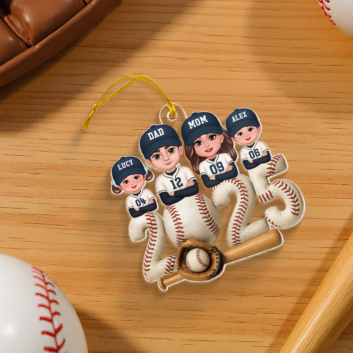 3D Effect Christmas Baseball Family Together We're A Team - Personalized Acrylic Ornament - Gift For Family