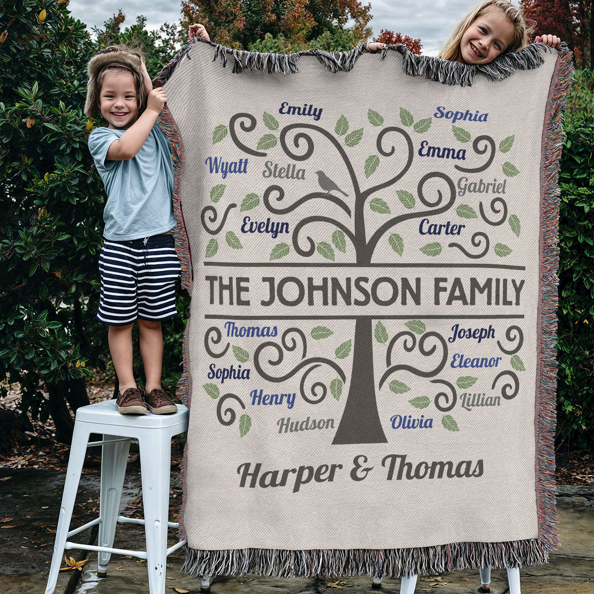Family Tree Grandma Grandpa Grandparents Gift Home Decor Personalized Tapestry Woven Blanket