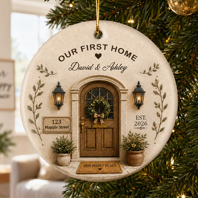 Our First Home 2D Flat - Personalized Ceramic Ornament - Christmas Gift, New Home Ornament