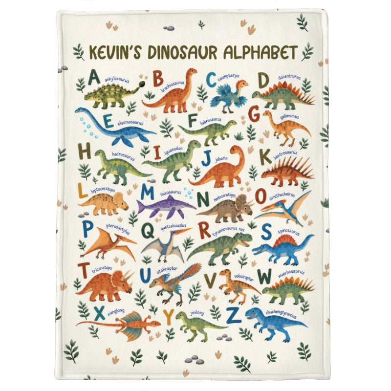 Dinosaur Alphabet Custom Name - Personalized Fleece Blanket - Dinosaur Theme Gift for Baby and Toddlers