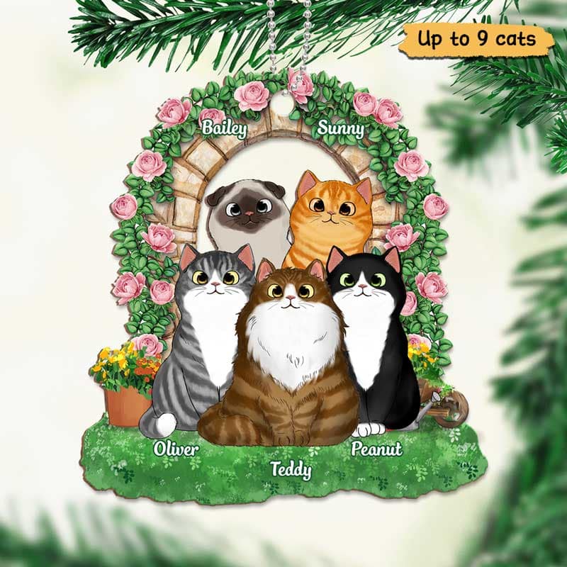 Flower Gate Cat Mom Cat Dad Personalized Christmas Wooden Ornament