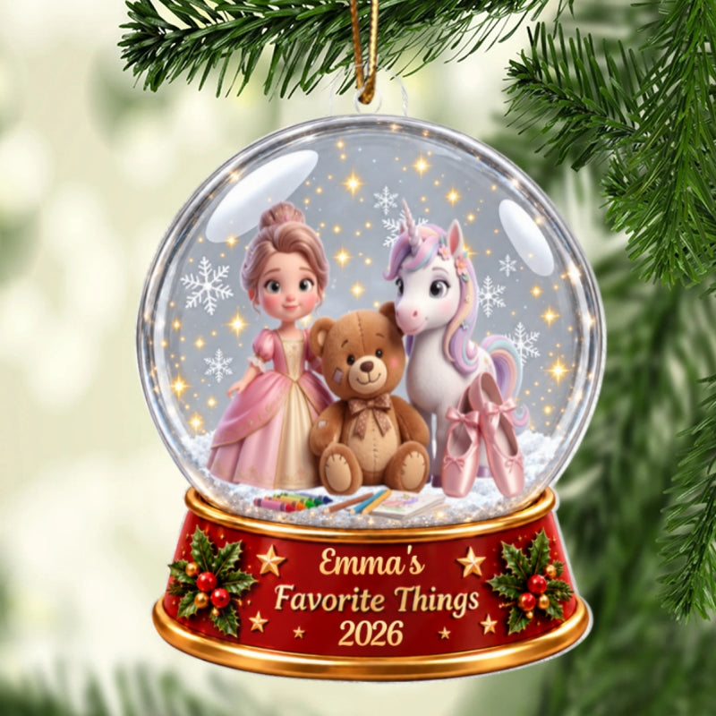 Kid Favorite Things Snow Globe 2D Flat - Personalized Acrylic Onrament - Christmas Gift For Daughter Granddaughter, Son Grandson