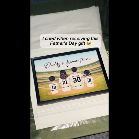 Retro Baseball Family Sitting Personalized Poster, Meaningful Christmas Gift for Dad, Gift for Husband
