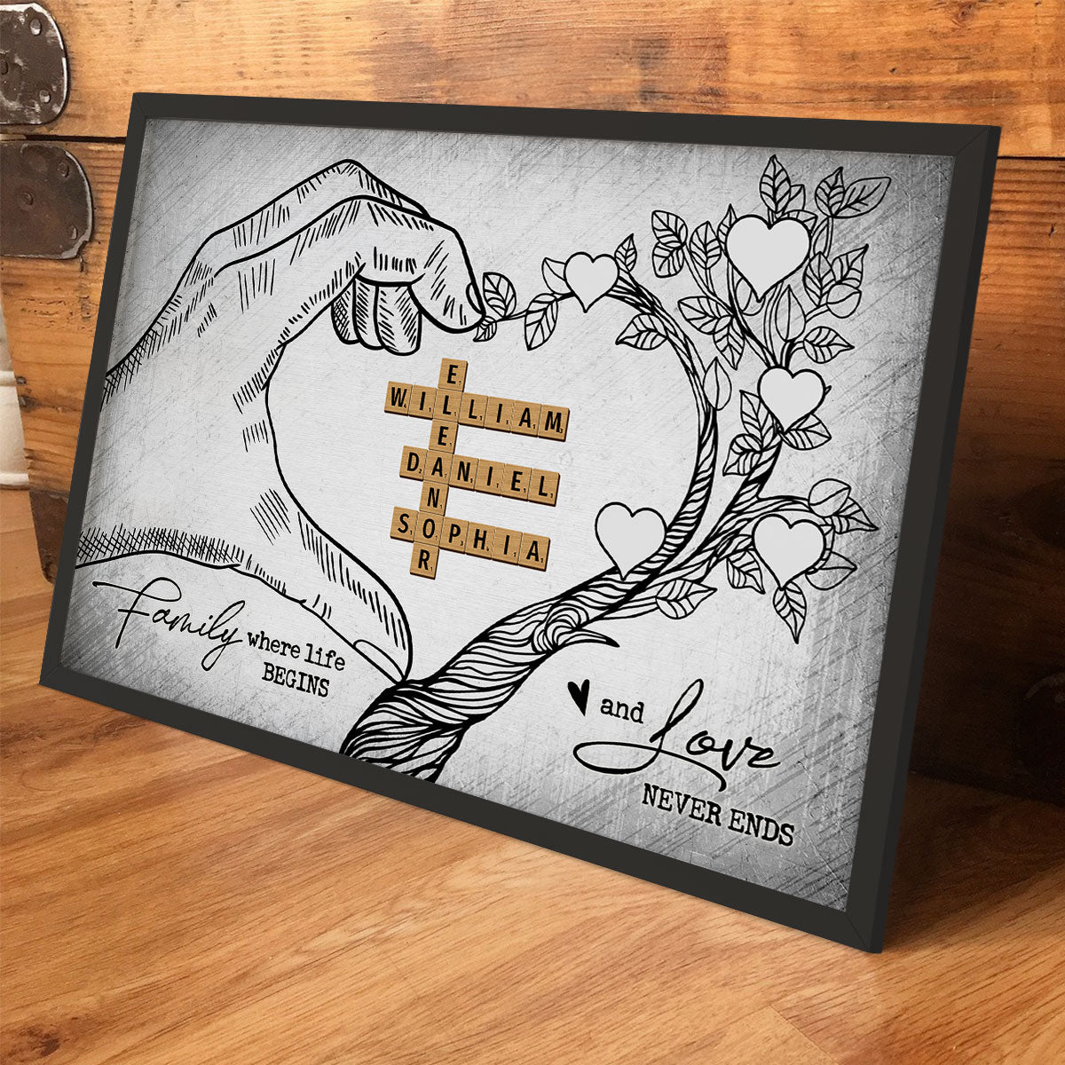 Heart Hand Tree Family Crossword Puzzle Personalized Poster