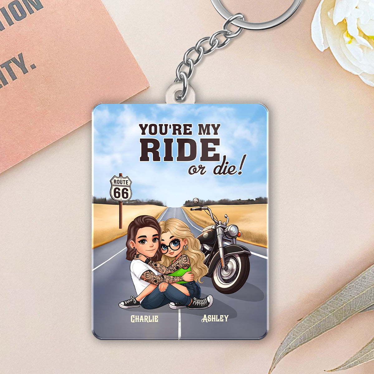 Bikers Couple Riding Partners for Life Personalized Acrylic Keychain, Gift for him, Gift for her