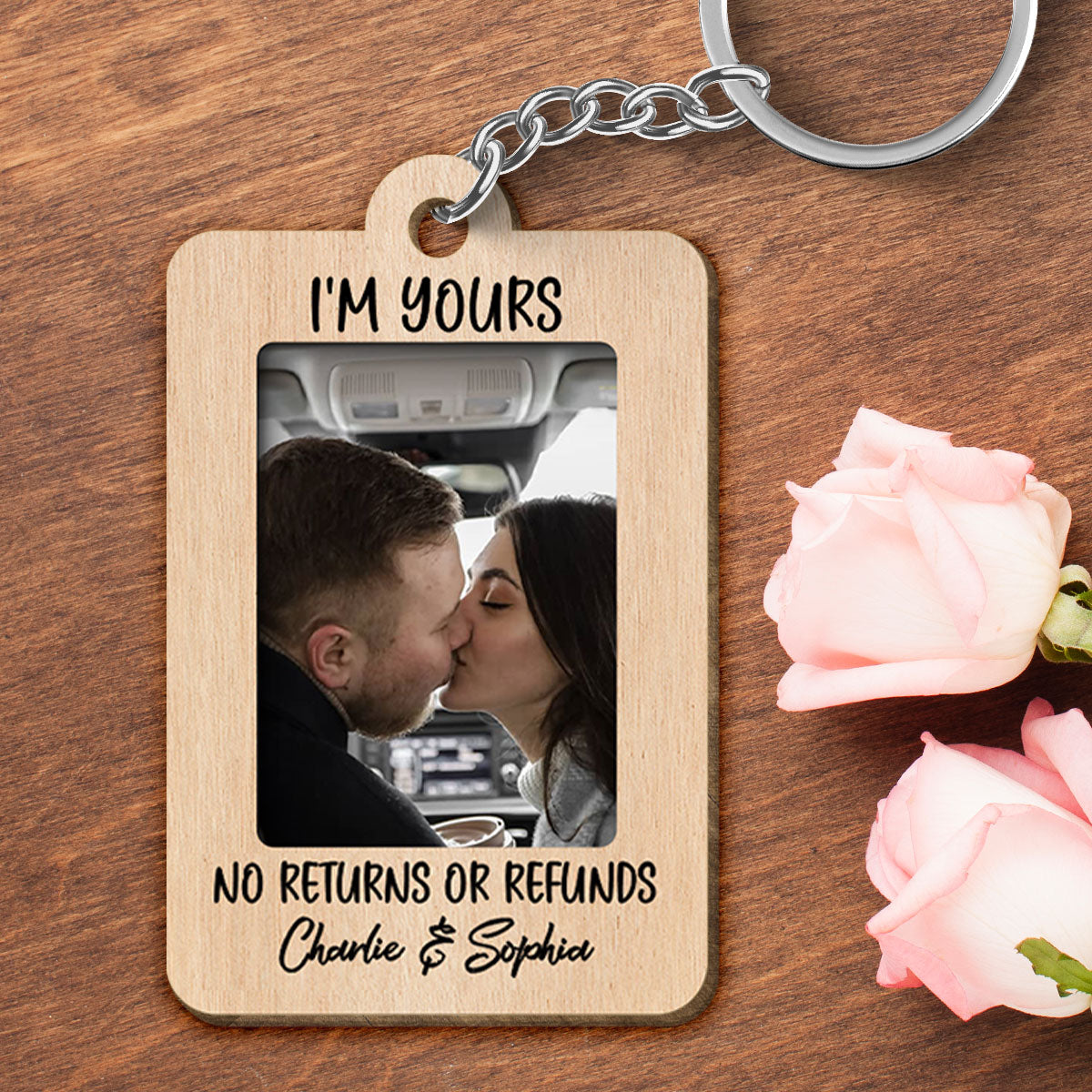 Drive Safe Handsome Personalized Couple Photo Car Wooden Keychain, Gift For Him