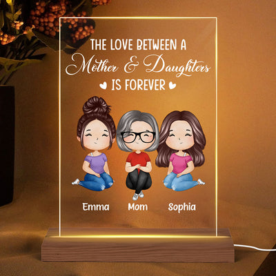 Mother Daughter Love Doll Woman Sitting Watercolor Style Personalized LED Night Light