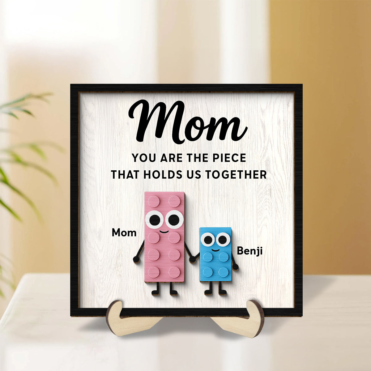 Mom And Kids Cute Puzzle Personalized 2-Layered Wooden Plaque, Gift for Mom, Gift for Wife, Gift for Grandma