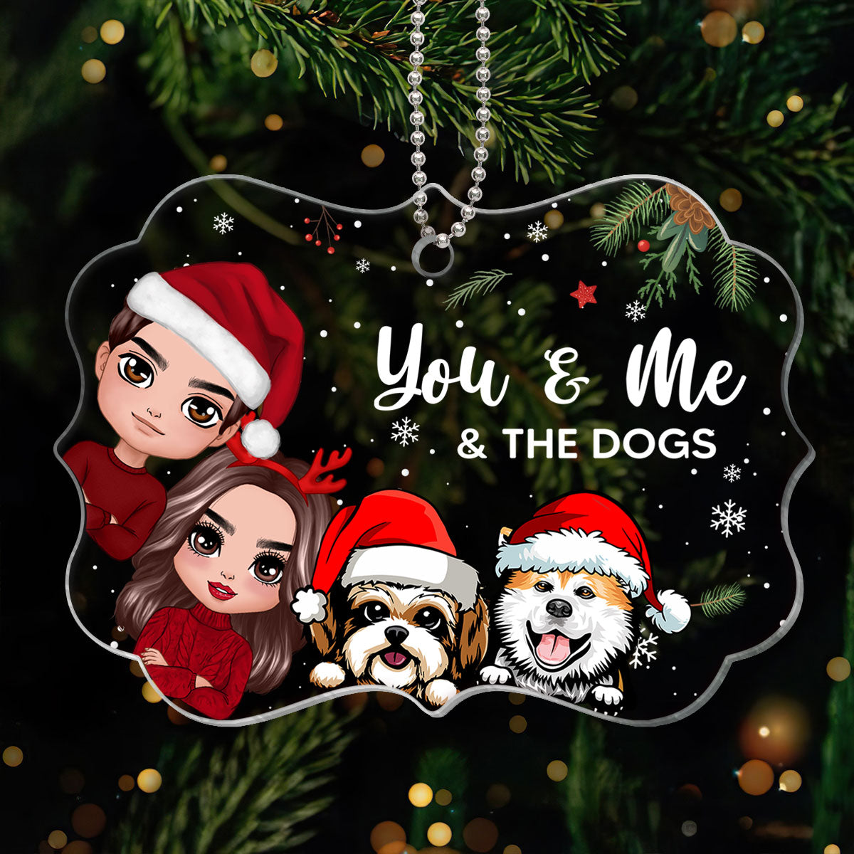 You Me & The Dogs Peeking Christmas Personalized Acrylic Ornament