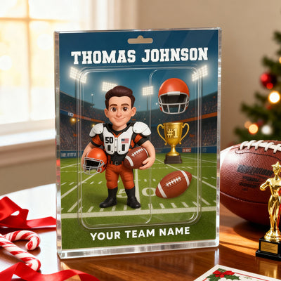 3D Effect Proud American Football Player Custom Figure Style - Personalized Acrylic Block Plaque - Christmas Gift For Soccer Players