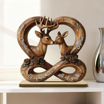 3D Effect Deer Couple Eternal Love - Personalized 2-Layer Wooden Plaque - Gift For Him, Gift For Her