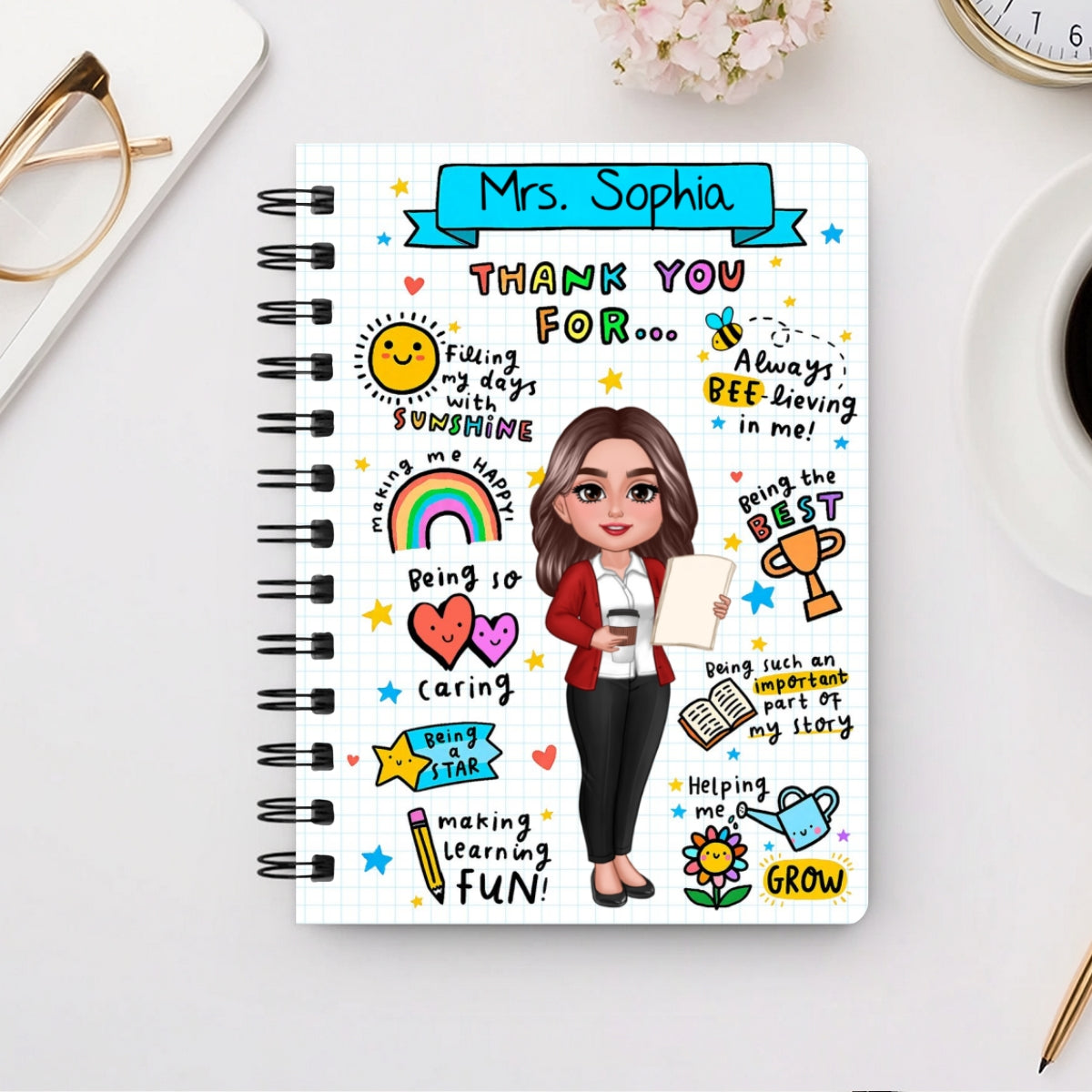 Message To Teacher Appreciation Gift Personalized Spiral Notebook Journal, Back To School Gift For Teacher