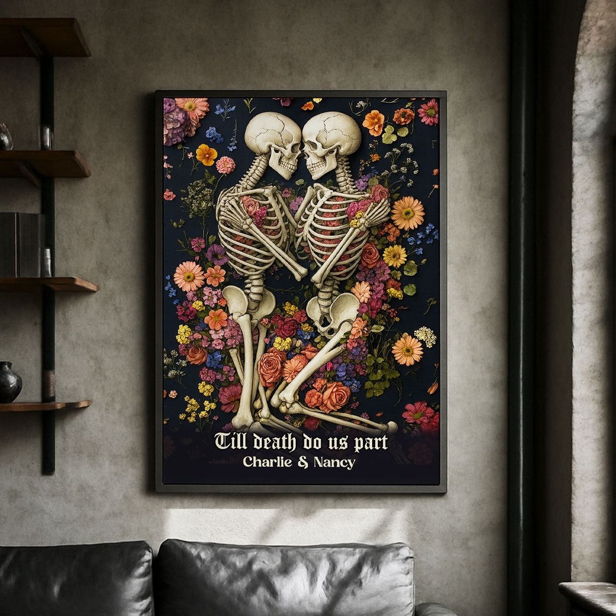 Till Death Do Us Part Romantic Skeleton Personalized Poster, Gothic Art Halloween Decor, Gift for him, Gift for her