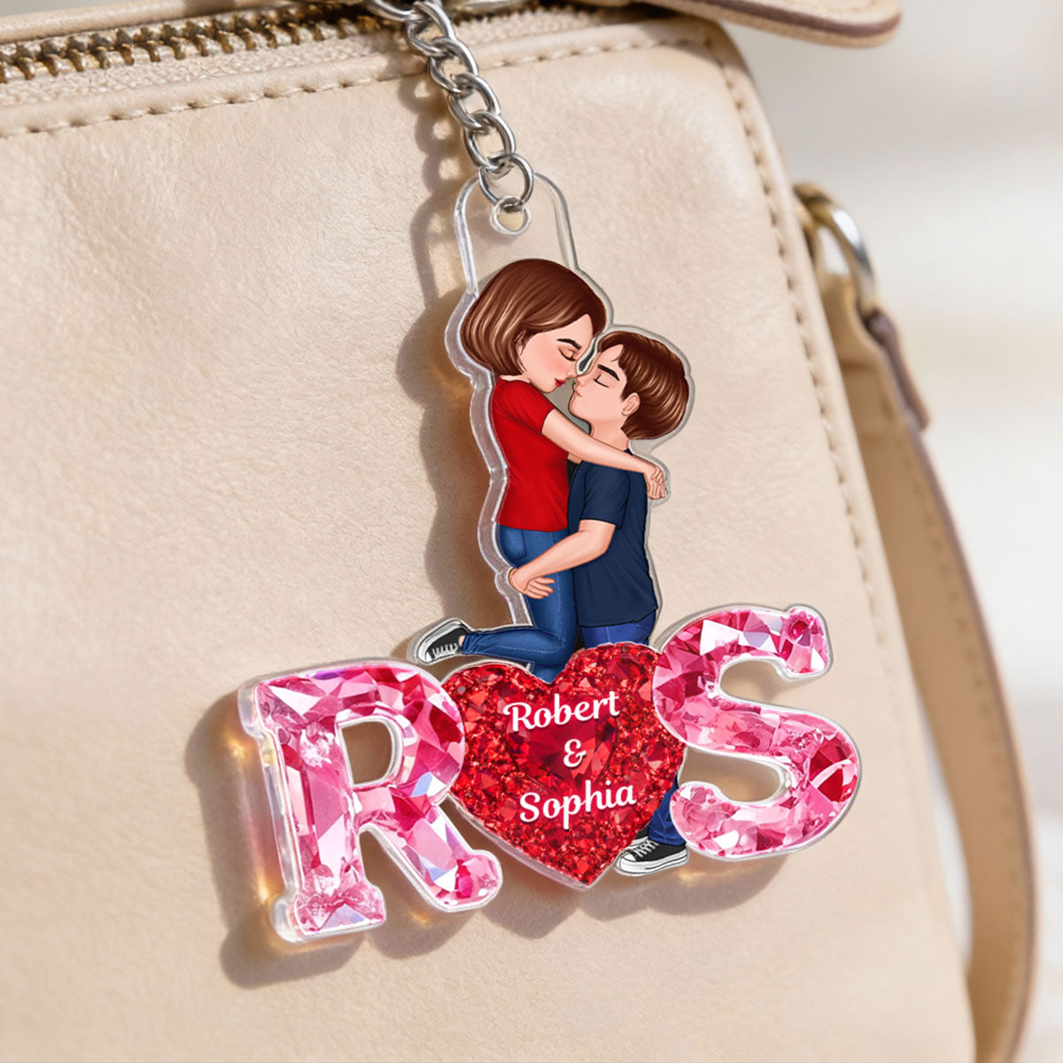 Loving Couple Initial - Personalized Acrylic Keychain - One of a Kind Gift for Her, Gift for Him