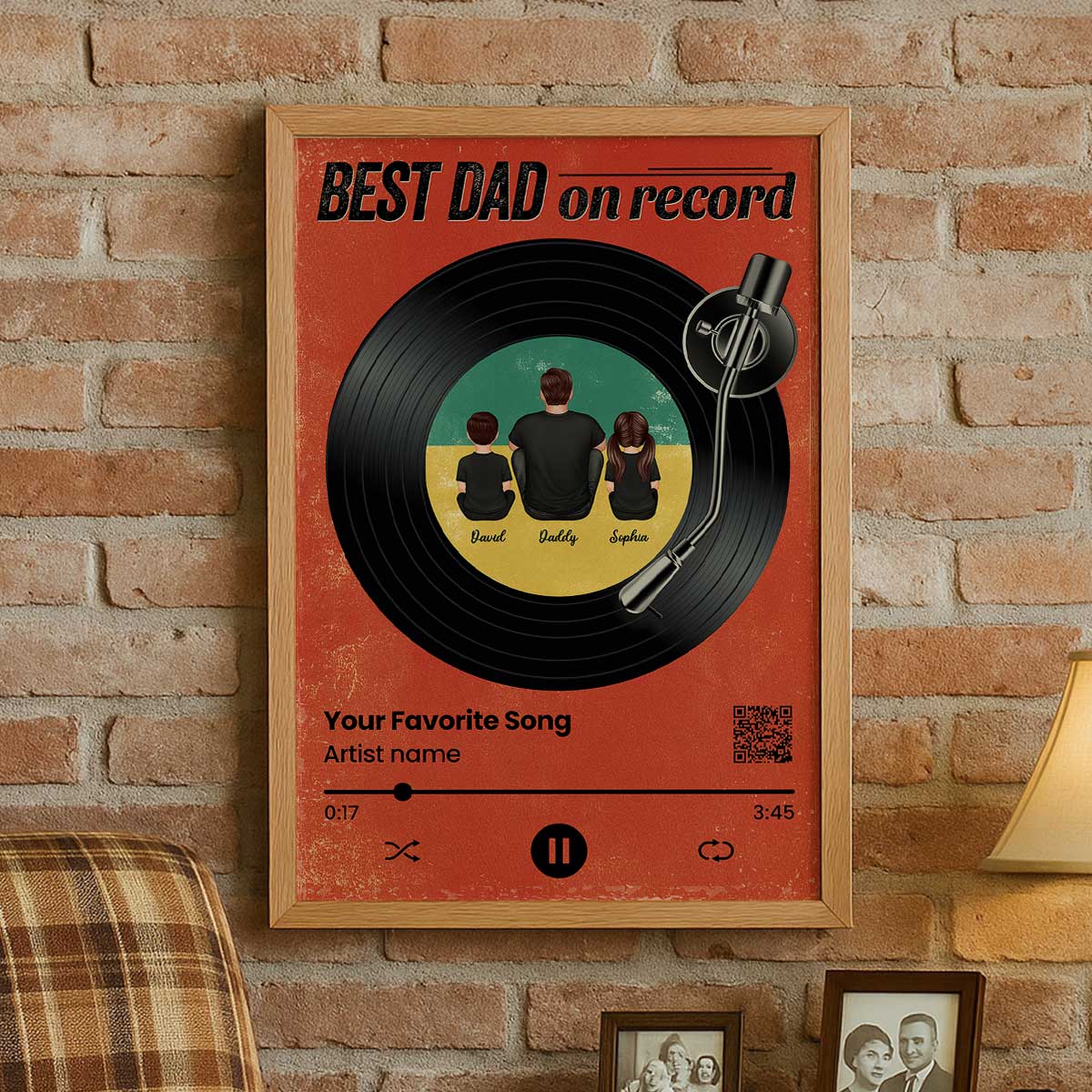 Retro Best Dad On Record Favorite Song Scannable QR Code Personalized Poster| Heartfelt Father's Day Gift For Dad