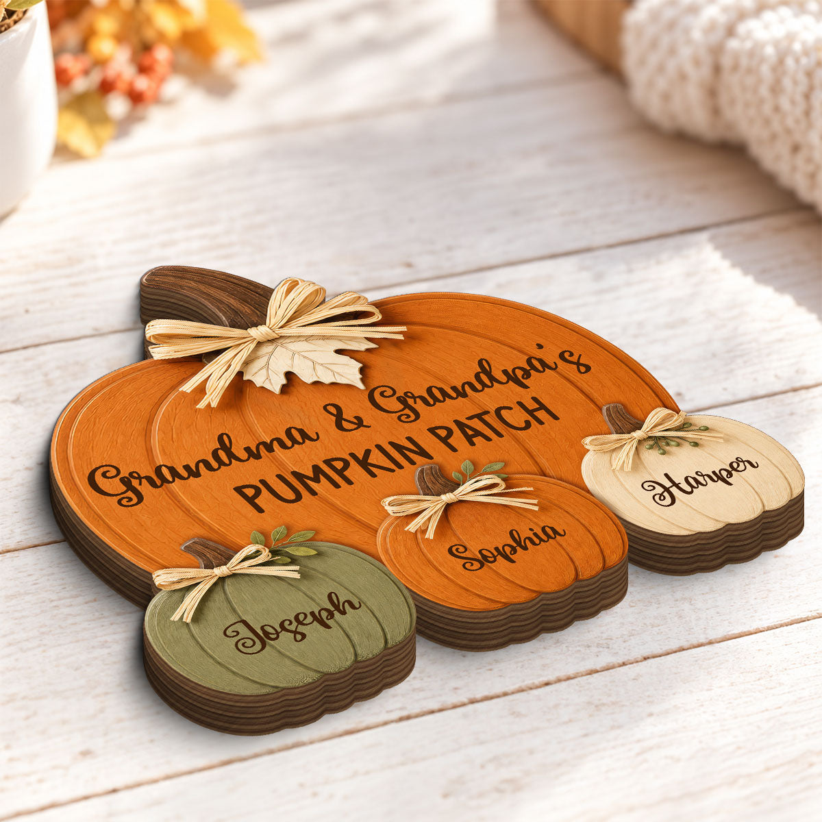 Cozy Rustic Fall Vibe Grandpa Grandma's Pumpkin Patch - Personalized Wooden Block Plaque - Fall Decor For Grandparents