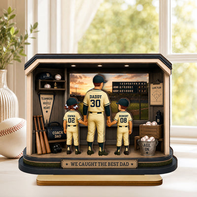 Home Run Baseball Dad & Kids - Personalized 2-Layered Wooden Plaque - Father's Day Gift For Dad, Husband