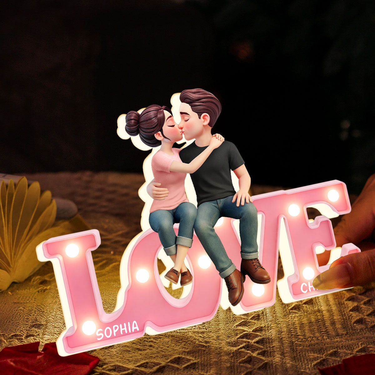 Everlasting LOVE Couple Sitting Kissing - Personalized Light Box - Valentine's Day Gift For Couple, For Him, For Her