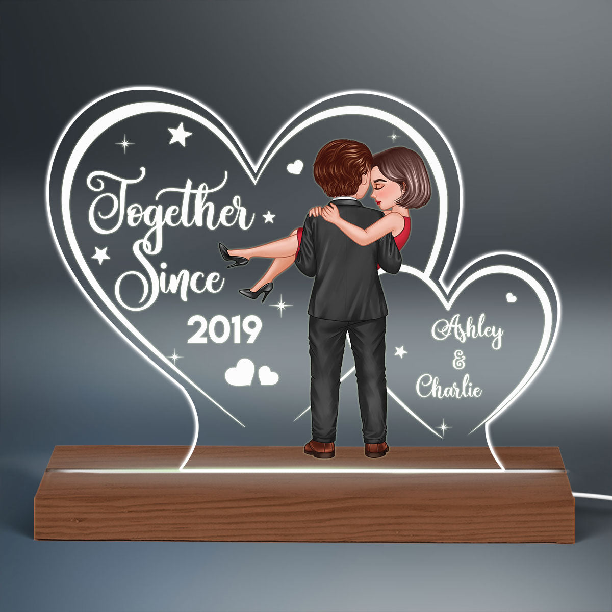 Two Hearts Embracing Hugging Doll Couple Personalized Custom Shape LED
