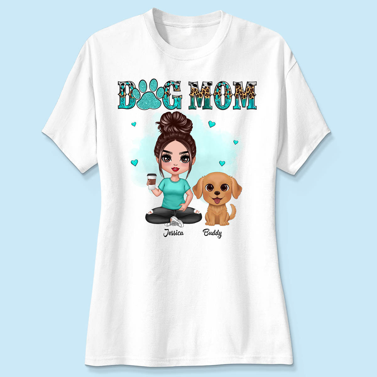 Watercolor Cute Dogs Teal And Leopard Dog Mom Personalized Shirt