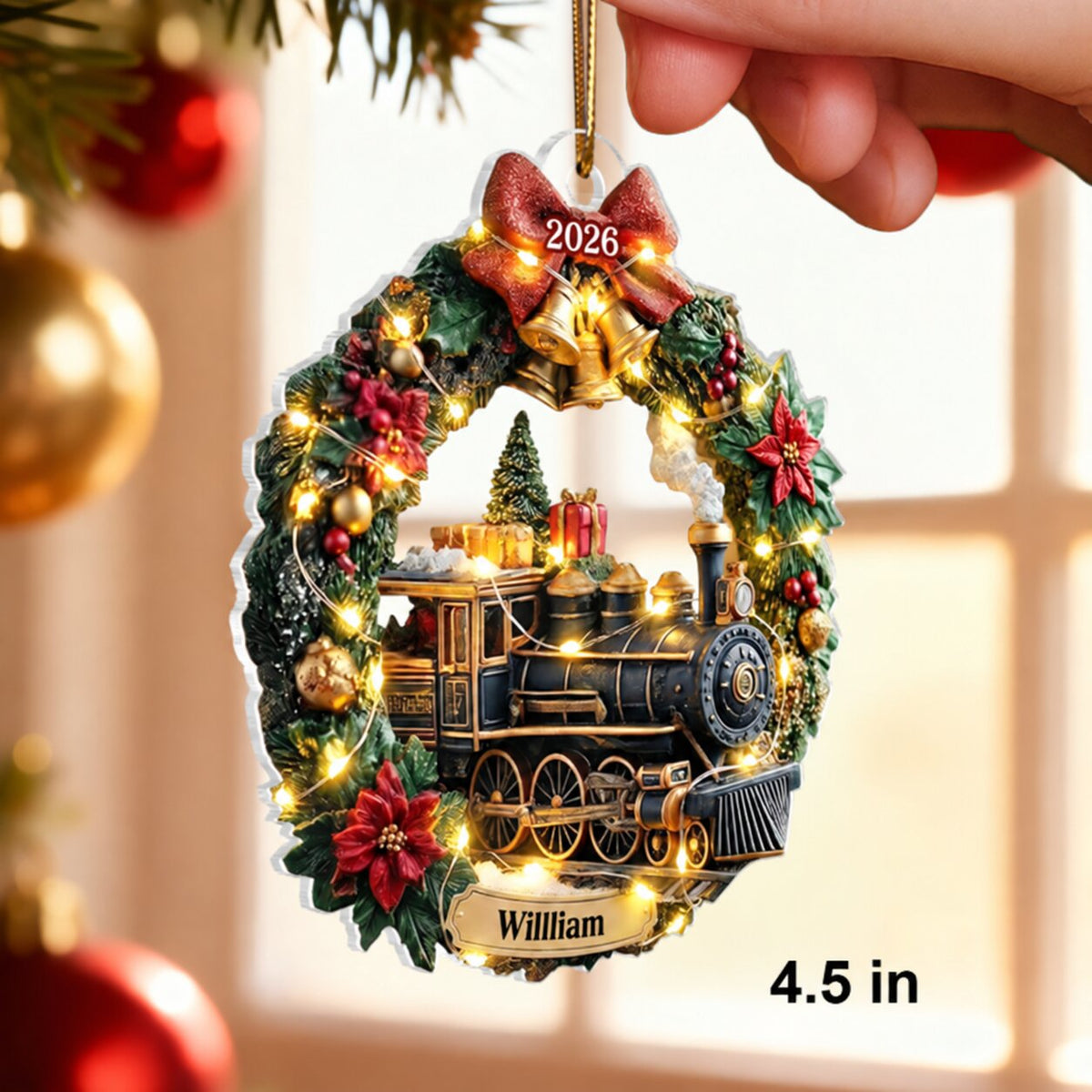 Christmas Train Family Keepsake Wreath - Personalized Acrylic Ornament - Christmas Gift For Kid, Family
