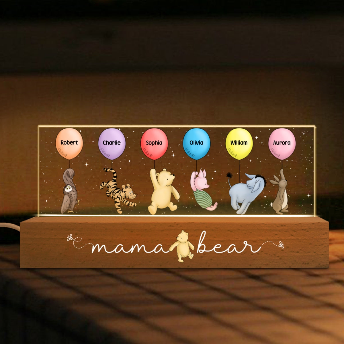Grandma‘s Grandkids Cute Characters With Balloons Personalized Acrylic Block LED Night Light