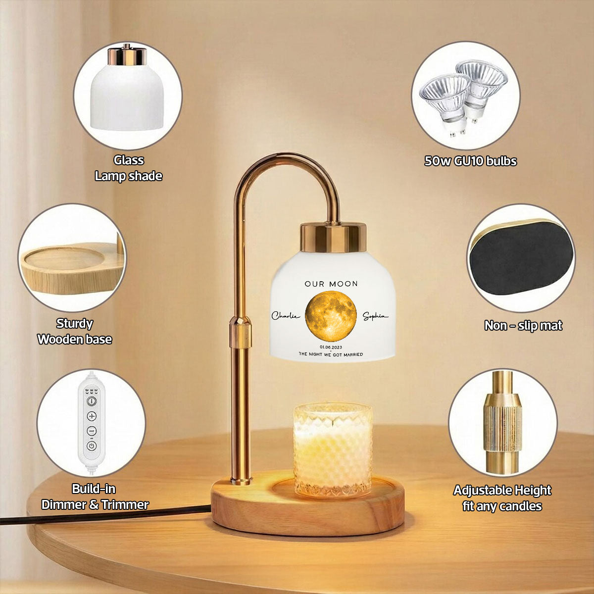 Our Moon Special Day Custom Moon Phase - Personalized Candle Warmer Lamp - Anniversary Gift For Wife, Gift for Husband