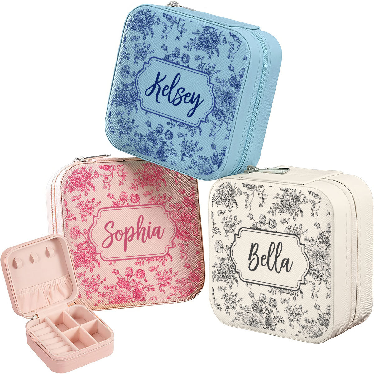 Chinoiserie Pattern Custom Name Gift for Women Friends Teen Birthday Gift Travel Case Personalized Jewelry Box
