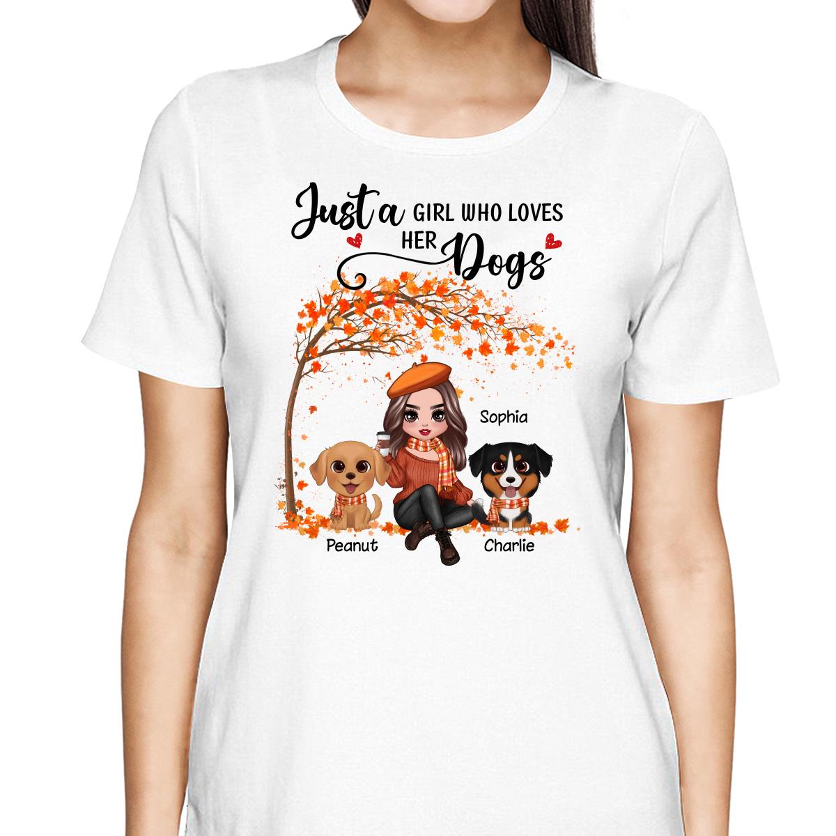 Fall Season Doll Woman Sitting With Watercolor Cute Dogs Personalized Shirt