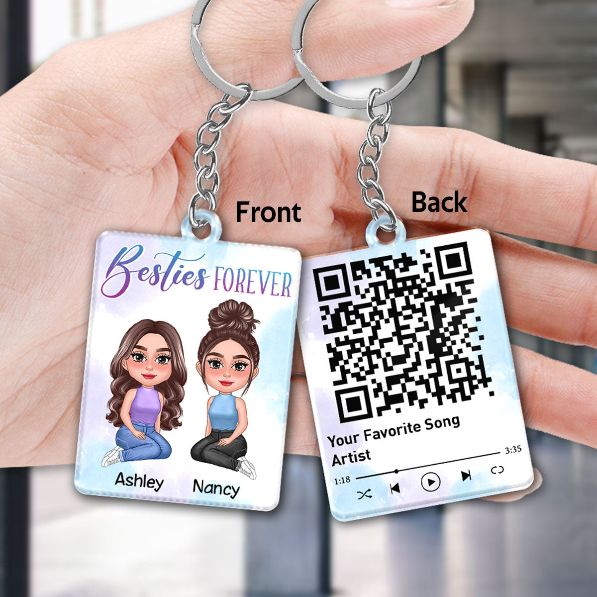 Pretty Doll Besties Sister Favorite Song Scannable QR Code Personalized Acrylic Keychain