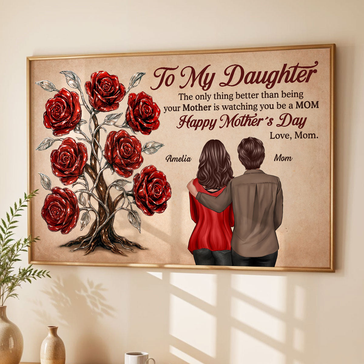 3D Effect Rose Tree To My Daughter From Mom Personalized Poster, Gift For Daughter
