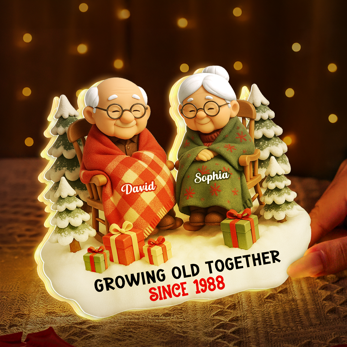 Cozy Elderly Couple Sitting Together - Personalized Light Box - Heartwarming Christmas Gift for him, Gift for her