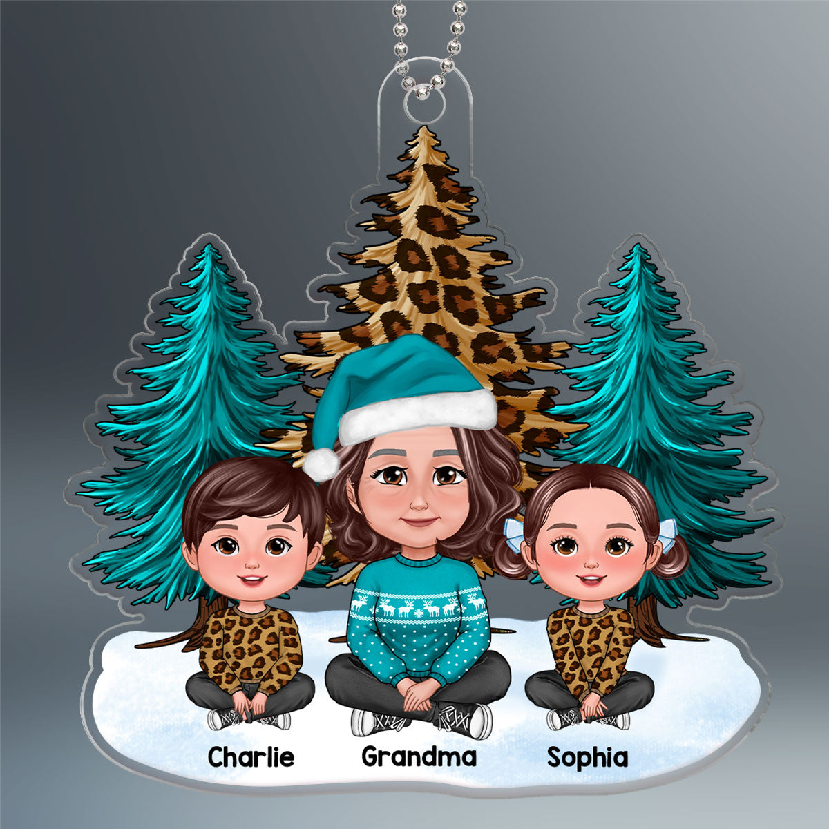 Teal And Leopard Grandma Grandkids Christmas Gift Personalized Acrylic Ornament