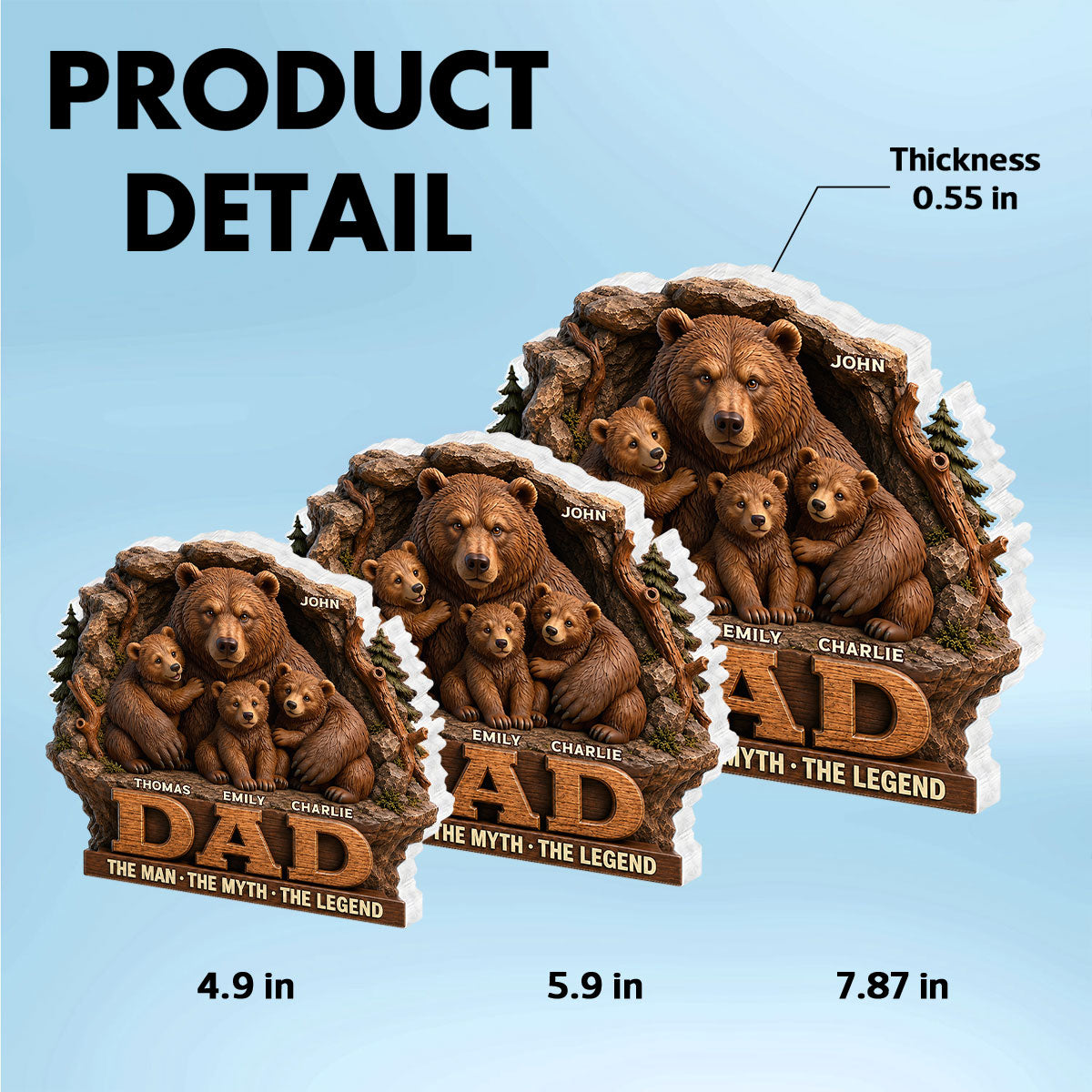 Papa Bear Dad The Man The Myth The Legend - Personalized Acrylic Block Plaque - Cool Father's Day Gift For Dad