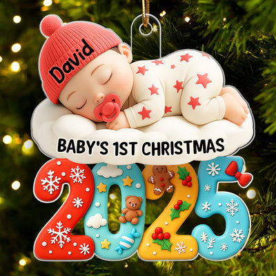 Baby In The Cloud First Christmas - Personalized Acrylic Ornament - Heartwarming Christmas Gift For New Born, Baby