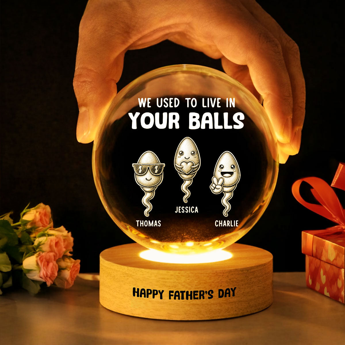 We Used To Live In Your Balls - Personalized Crystal Ball LED Night Light - Funny Father's Day Gift For Dad