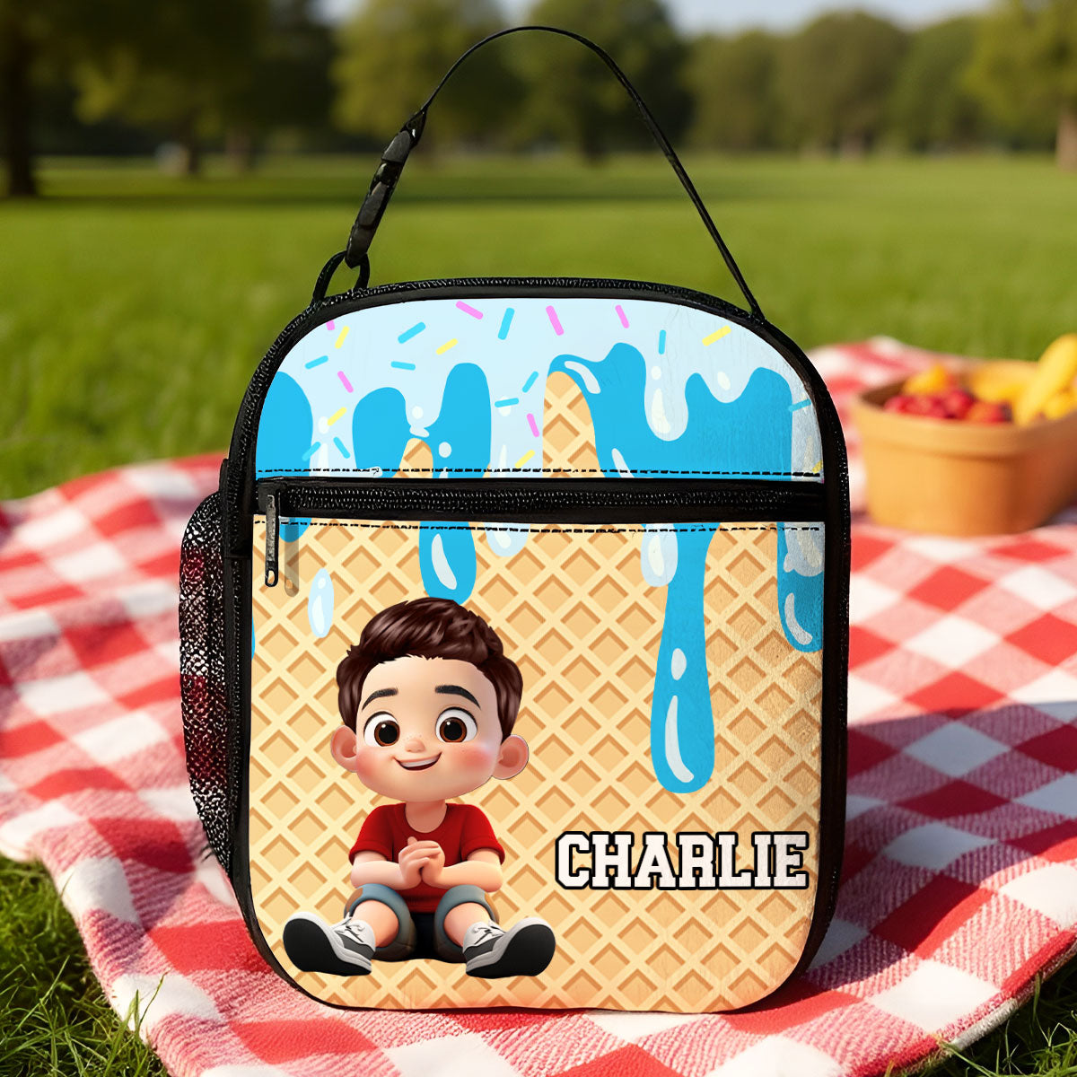 Ice Cream Drip Personalized Insulated Kid Lunch Bag, Back to School Lunch Bag for Kids