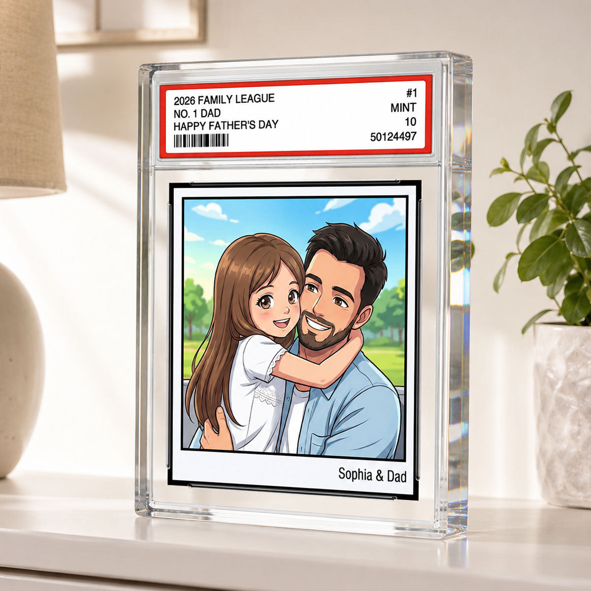Vintage No. 1 Dad Trading Card Trading Card Cartoon Style - Personalized Acrylic Block Plaque - Father's Day Gift For Dad, Husband