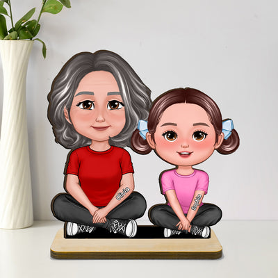 Grandma & Grandkid Crossed Legs Home Decor Gift For Grandma Personalized Standing Wooden Plaque