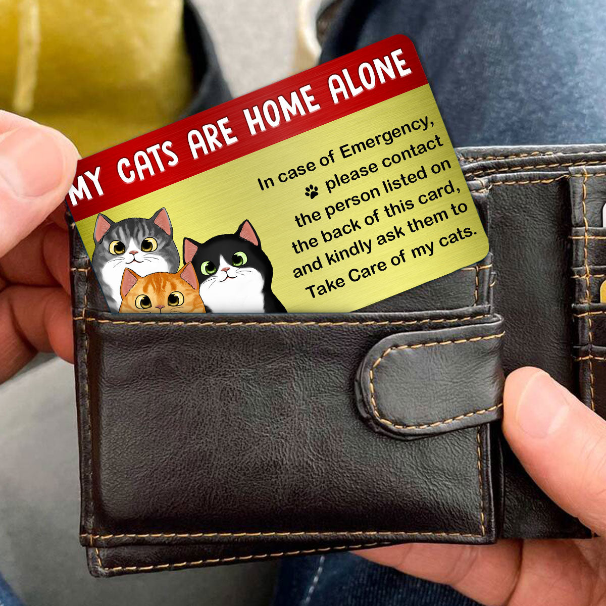 Emergency Card My Cat Is Home Alone Personalized Metal Wallet Card