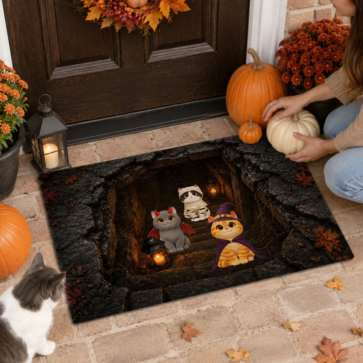 The Purr-fect Boo Crew - Personalized Doormat - Spooky Front Porch Halloween Decor for Cat Moms