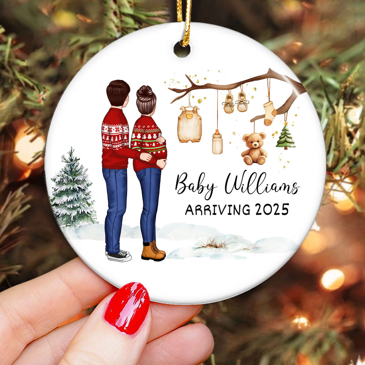 Birth Announcement Ornament, Personalized Baby Arriving Ornament, Expecting Parents Ornament