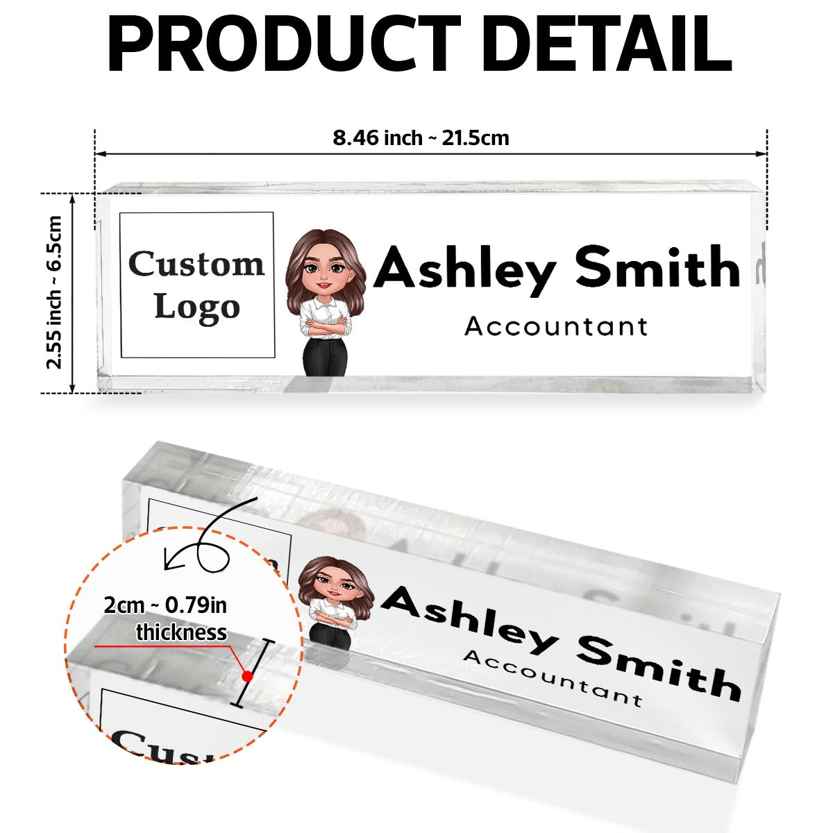 Office Woman Man Upload Your Logo Personalized Acrylic Desk Name Plate, Office Decor, Gift For Colleagues, Boss