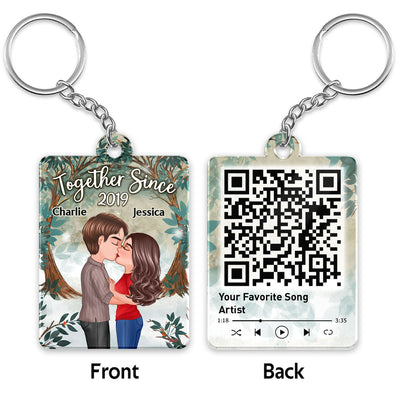 Tree Arch Doll Couple Kissing Favorite Song Scannable QR Code Personalized Acrylic Keychain