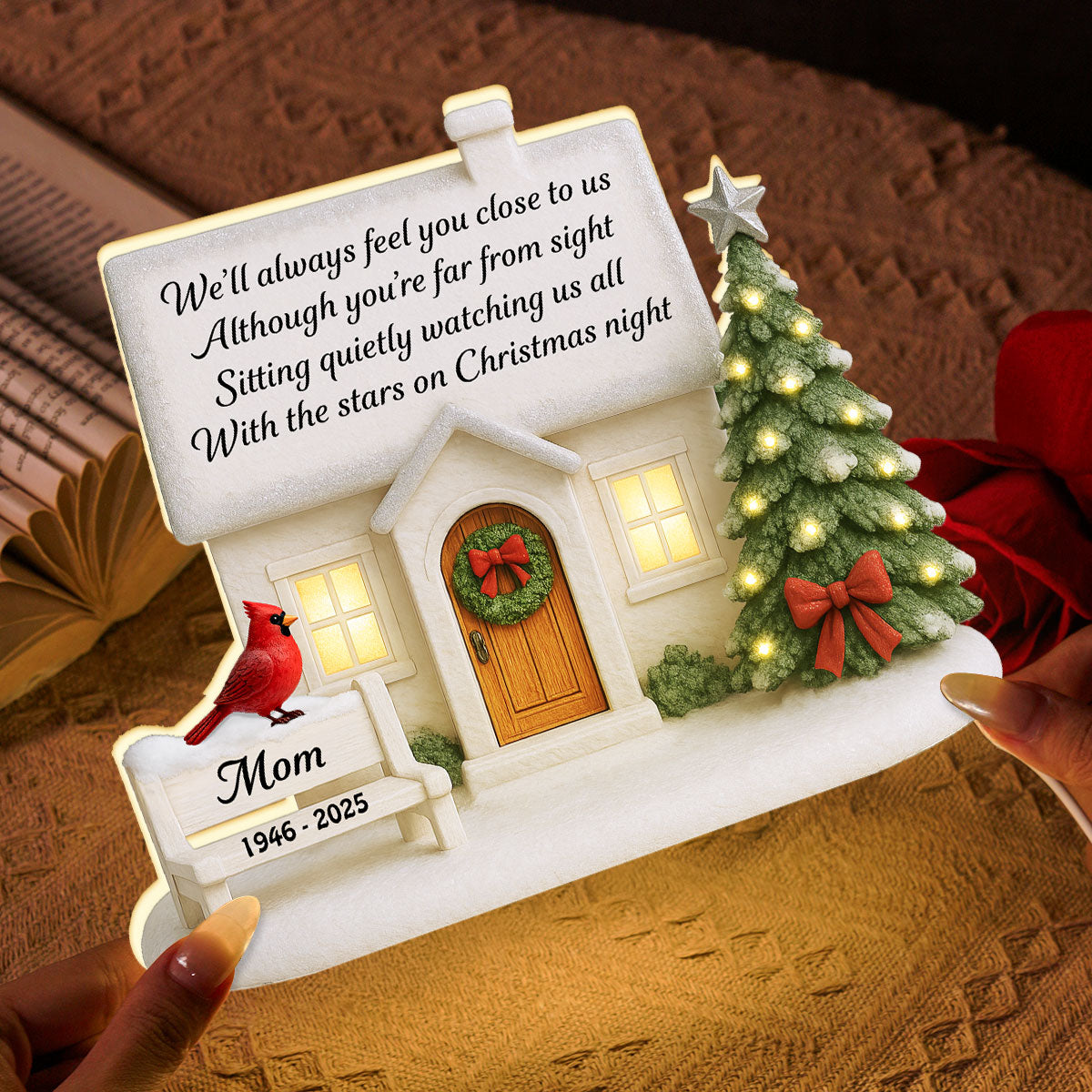 3D Effect Christmas Family Memorial House Always Feel You Close To Us - Personalized Light Box
