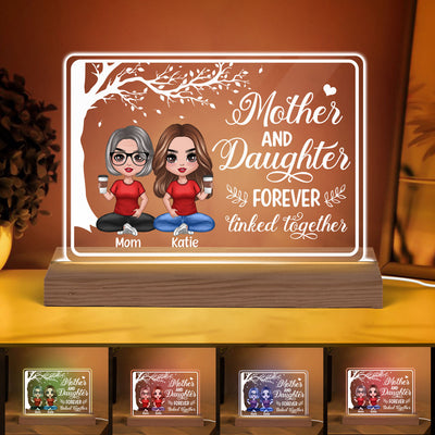 Doll Mom And Daughters Sitting Under Tree Personalized Custom Shape Acrylic Plaque LED Night Light