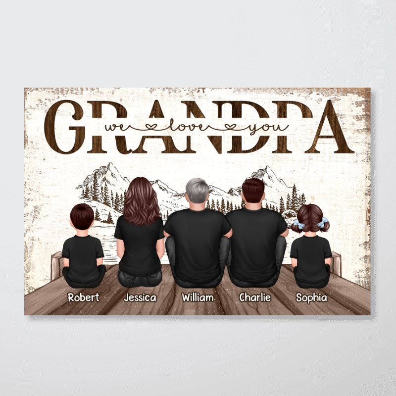 Dad Grandpa We Love You Sketch Bridge Background Personalized Horizontal Poster